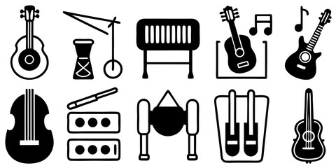Obraz premium Collection of Musical Instruments and Sound Equipment Icons guitar acoustic guitar