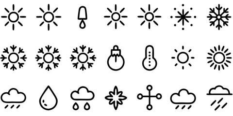Collection of Weather Icons Including Sun Snow Rain Clouds and Thermometer sun icon snowflake icon
