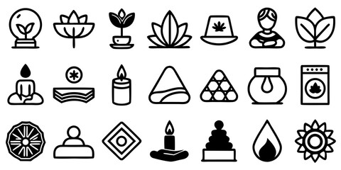 Marine life and underwater elements icons in a simple line art style fish seashell