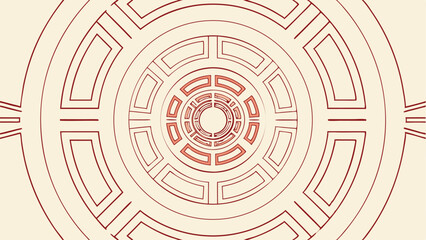 Abstract geometric pattern design featuring a circular perspective and architectural elements
