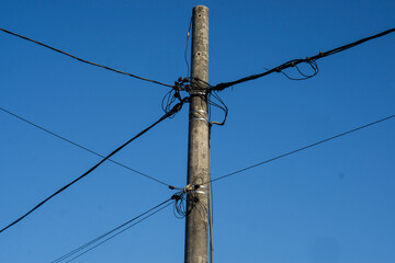 power lines on a blue sky