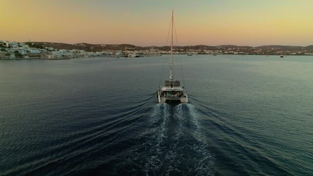 Sailship at sunset in Milos 4K