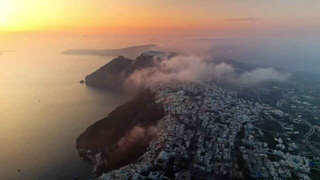 Sunset with clouds above Santorini 4K