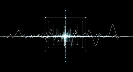 Futuristic Neon Soundwave Visualization with Geometric Grid and Pulsating Light