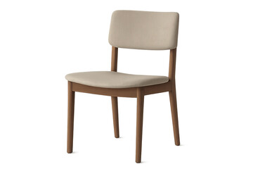 Fototapeta premium Modern chair with wooden legs and beige upholstery on transparent background
