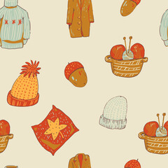 Cozy autumn vector illustration, hand-drawn warm seasonal objects