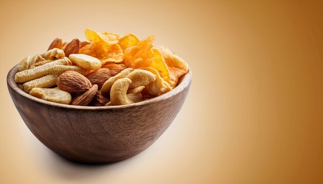 snacks in bowl isolated from bkg