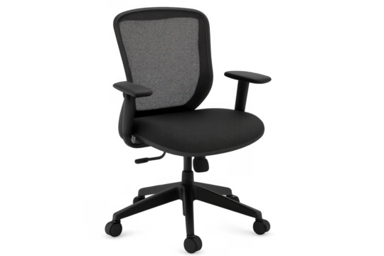Modern black office chair with transparent background, perfect for working from home