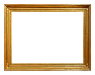 Gilded rectangle frame for photo or painting in antique vintage style with transparent background,...