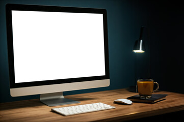 Modern computer monitor on the desk in office interior