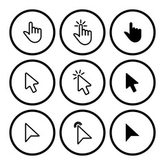 Computer mouse click cursor gray arrow icons set and loading icons. Cursor icon. Vector illustration. Mouse click cursor collection.