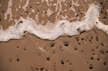 Sandstrand mit Wasser und Muscheln