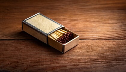 closed safety matchbox on wood grain background ignition vintage