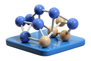 3D Molecular Structure Model with Blue and Tan Spheres on a Blue Base molecule science