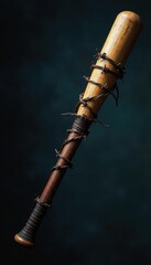 Naklejka premium Barbed wire wrapped baseball bat, menacing weapon , barbed wire, threat