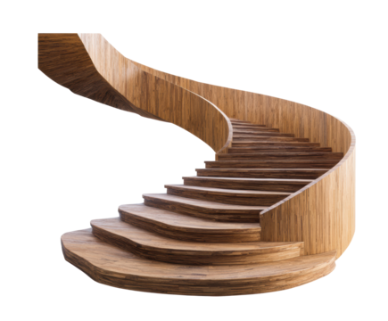 Elegant wooden spiral staircase design for modern interiors. Cut out transparent - stock png