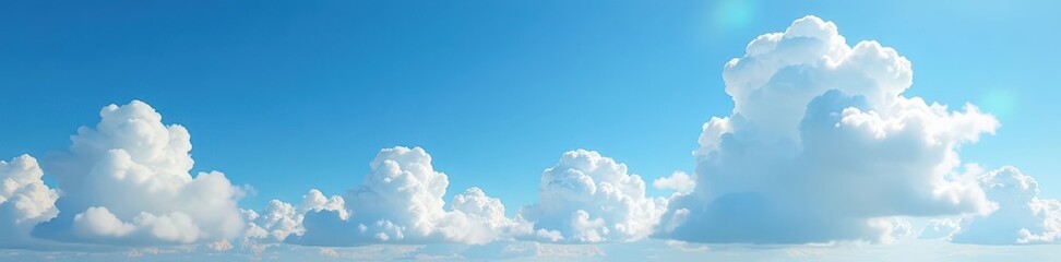 Fluffy white cumulus clouds drift serenely against a vibrant blue sky ,  sunny,  daylight