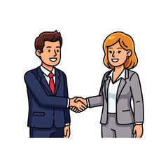 Fototapeta premium Smiling businesspeople shaking hands, signifying a successful deal or partnership.