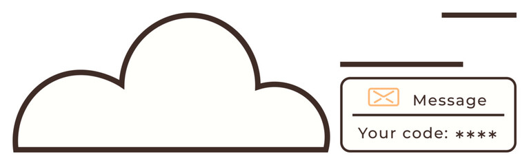 Cloud graphic with secure message verification code, representing digital data, privacy, and security. Ideal for cloud computing, technology, security, communication, logistics verification simple