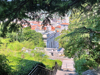 Panoramic View of the piazza carlo goldoni in trieste, italy, from the scala dei giganti