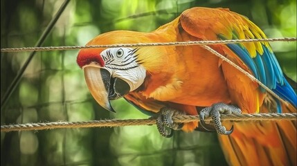 Vibrant Parrot on Rope