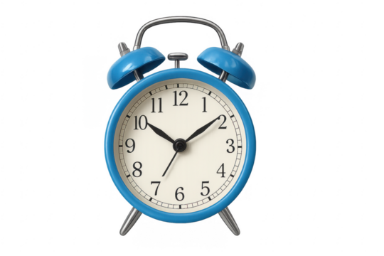 Blue alarm clock showing time on transparent background