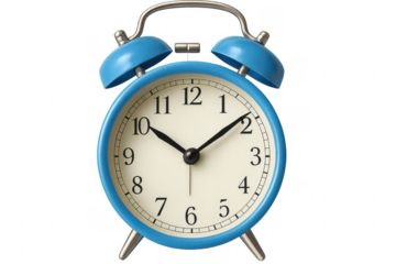 Blue alarm clock showing time on transparent background