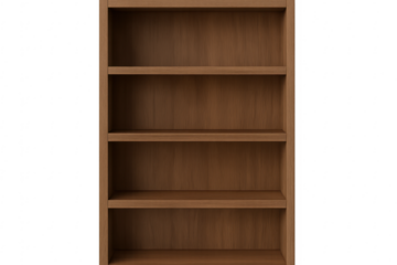 Empty wooden bookcase with transparent background for easy customization