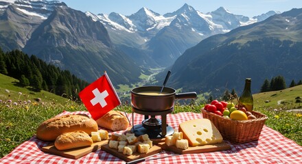 "Tradicional Swiss Cheese Fondue Feast Alpino"