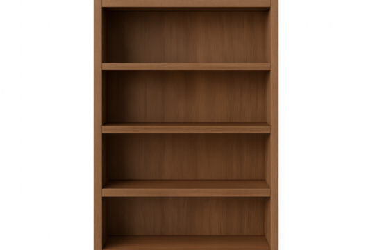 Empty wooden bookcase with transparent background for easy customization