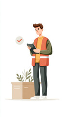 Young caucasian male engineer with tablet checking tasks and wearing safety vest