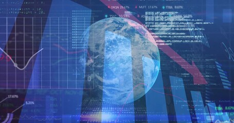 Opening with rotating 3D globe showing growing bars and descending arrow showing market decline - Powered by Adobe