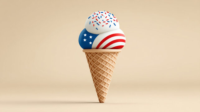 Patriotic ice cream cone with sprinkles featuring flag design for independence day celebration