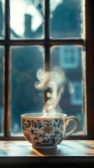 Warm Drink, Window View, Cozy Morning