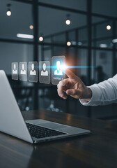Fototapeta premium Human-Centric HR Tech: Streamlining Candidate Selection, Suitable for HR software demos, SaaS product brochures, or corporate presentations on modernizing recruitment processes