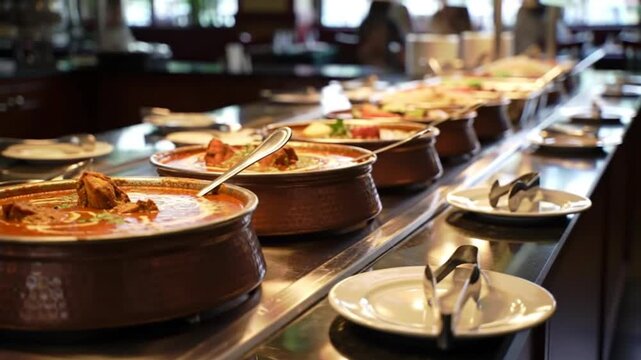 Authentic Indian Cuisine Buffet Spread in a Restaurant