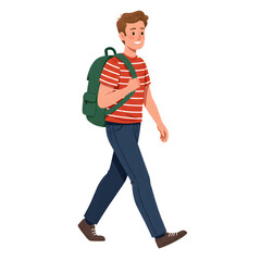 High School Male Student Walking to School &mdash; Character Illustration PNG & Background Scene
