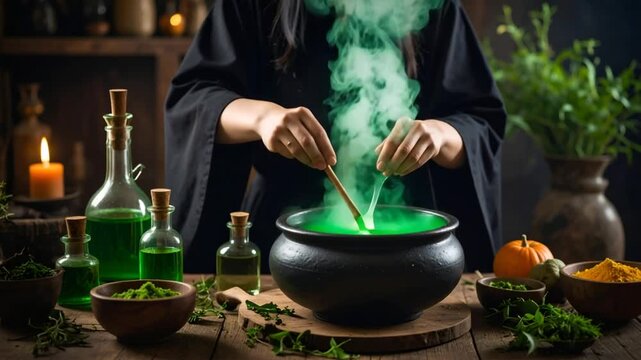 Witch making potion