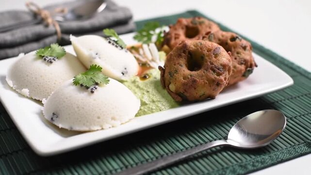 Classic South Indian Breakfast Platter: Idli and Medu Vada with Chutney