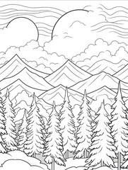 Fir forest with snow coloring page