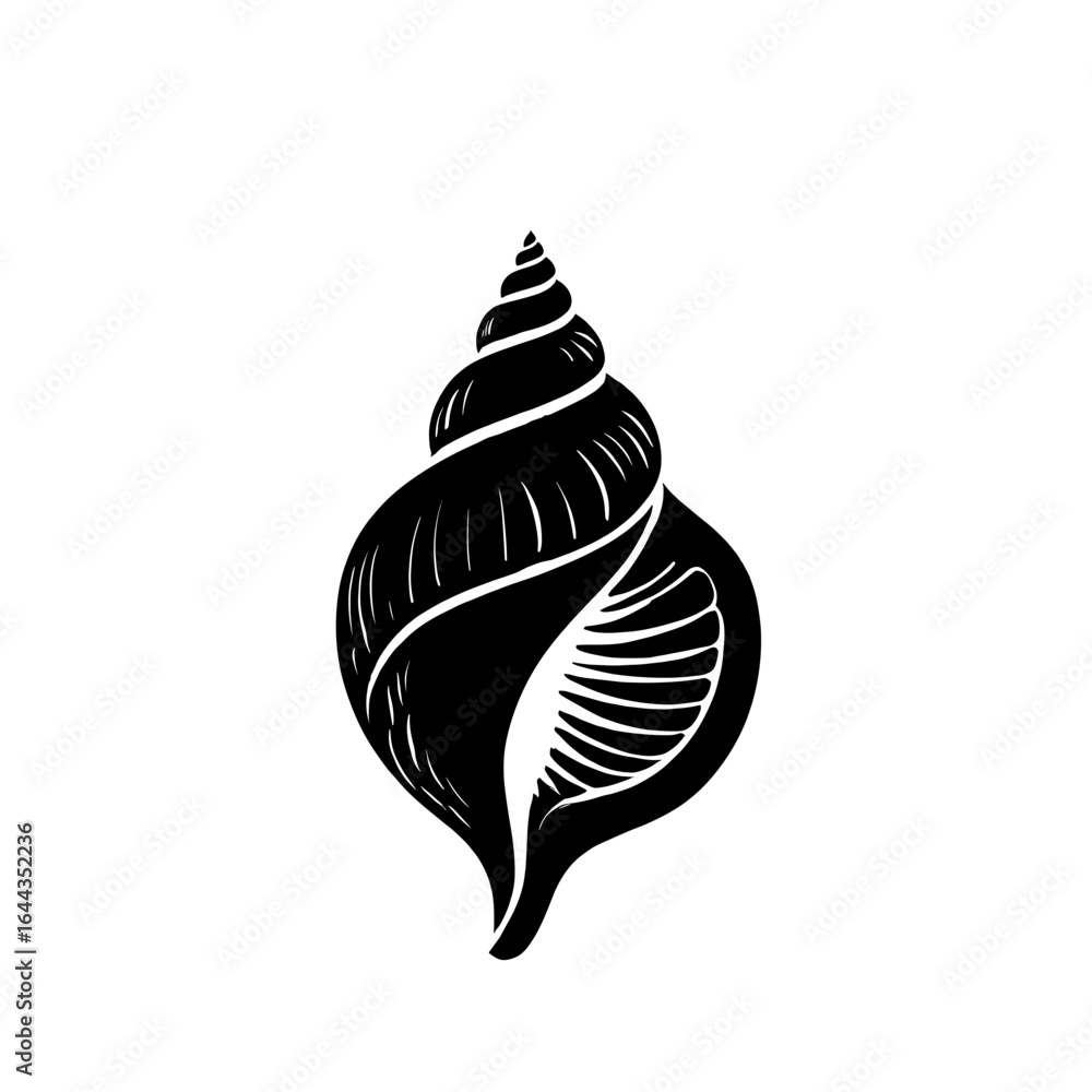 Aufkleber elegant spiral shell design featuring intricate lines and curves in monochrome style