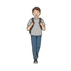 High School Male Student Walking to School &mdash; Character Illustration PNG & Background Scene
