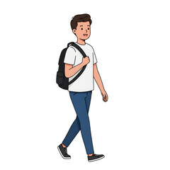High School Male Student Walking to School &mdash; Character Illustration PNG & Background Scene