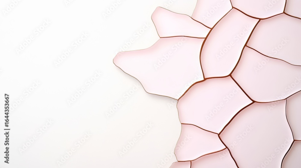 Poster broken piece of glass with a pink background. the broken glass is scattered in different directions,