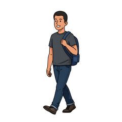 High School Male Student Walking to School &mdash; Character Illustration PNG & Background Scene