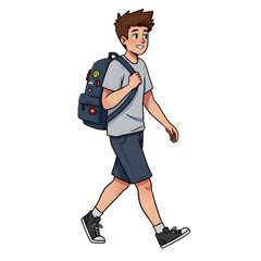 High School Male Student Walking to School &mdash; Character Illustration PNG & Background Scene