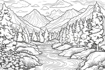 Fototapeta premium River in the mountain coloring page