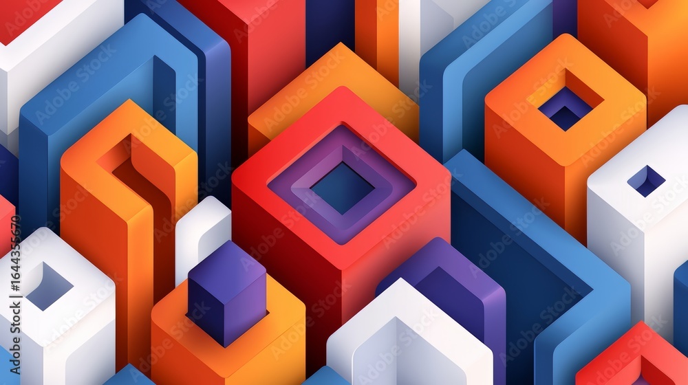 Poster colorful image of blocks in various shapes and sizes. the blocks are arranged in a way that creates 