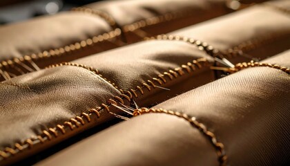 Close Up Of Brown Fabric With Golden Stitching