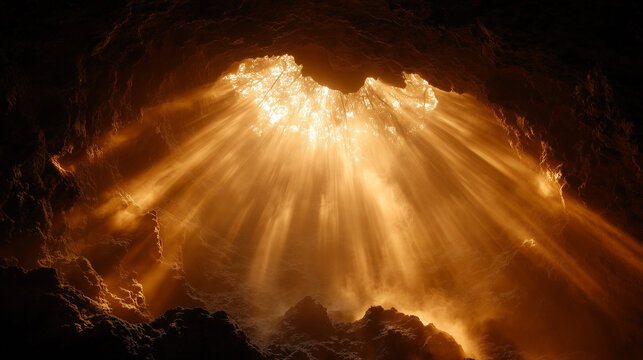 The Shinto concept of Amaterasu emerging from a cave, visualized as an explosion of golden light.